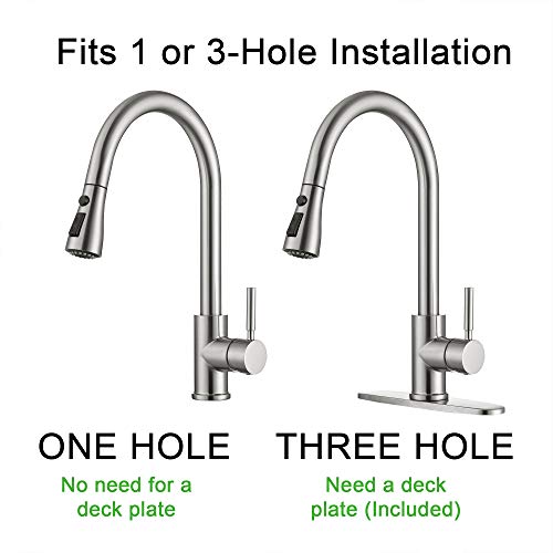 Kitchen Faucet Single Handle Brushed Nickel with Pull Down Sprayer, Commercial High Arc Pull Out Stainless Steel Kitchen Sink Faucets Single Hole