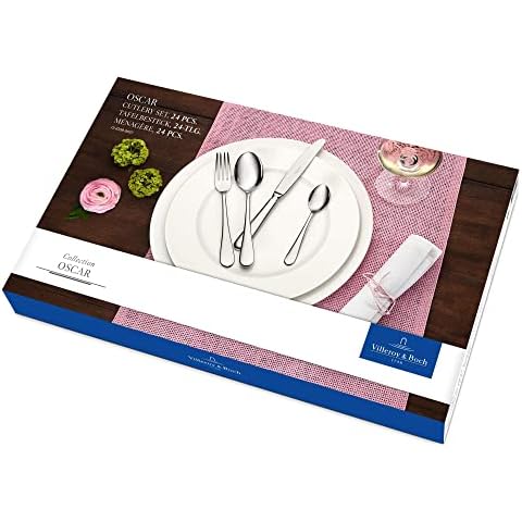 Villeroy & Boch Oscar Set of Cutlery for up to 6 People, 24 Pieces, Stainless Steel, Silver Cover
