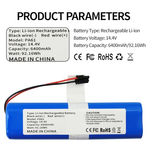 Image of Upgraded PA61 Battery Replacement for Eufy RoboVac X8, X8 Pro Series Robot | RoboVac X8-T226X, RoboVac-X8Hybrid White, RoboVac-X8-Pro SES Self-Empty Station Vacuum Cleaner Battery 14.4V 6400mAh 92.16Wh