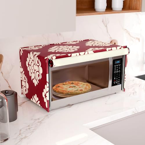 Image of Kuber Industries 20 Ltr Polyester Microwave Oven Cover for Kitchen | Microwave /Oven /Otg Cover - Protects from Spills, Stains & Scratches | Kniting Square Print - Maroon