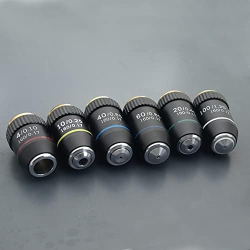 実験室用顕微鏡スライド ブラック アクロマティック 対物レンズ 4X 10X 20X 40X 60X 100X 20.2mm 対物レ