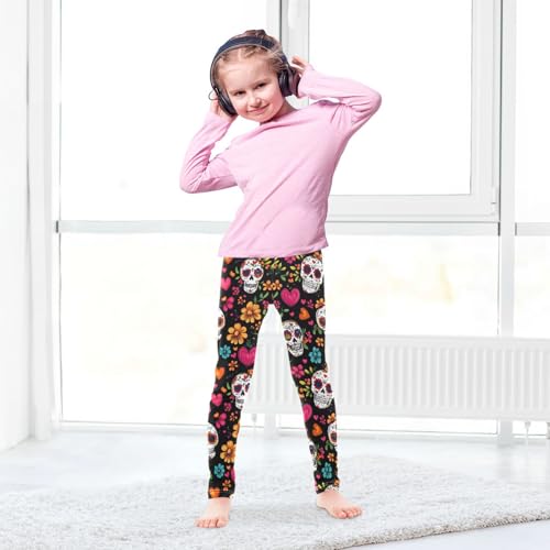 Day of The Dead Girls' Leggings Toddler Doodles Sugar Skulls Kids Yoga Pants Dance Active Tights 4T4