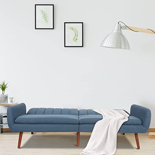 Miyzeal Sleeper Sofa Couch Bed, Mid-Century Convertible Sofa Modern Futon Couch, Upholstered Linen Loveseat With Split Backrest For Bedroom Apartment Office (Blue) #TOP2