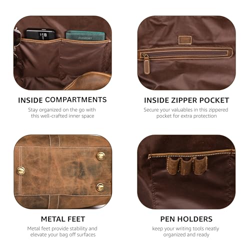 LEATHER VILLAGE Genuine Leather Vintage Brown 20 Inch Leather Duffle Bag & Dopp Kit – Travel Weekender & Toiletry Organizer, Durable & Stylish Men's Overnight Luggage (Pack of 2)2