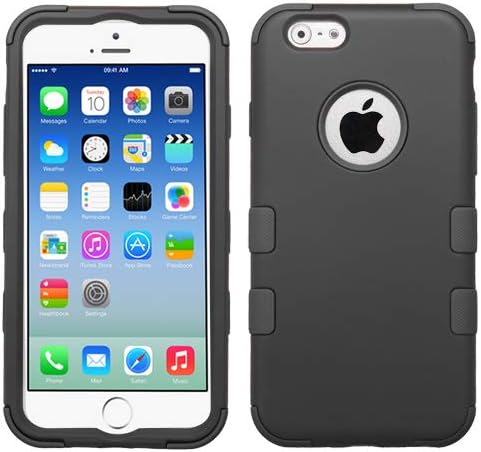 Asmyna Rubberized Tuff Hybrid Protector Case for iPhone 6 - Retail Packaging - Black