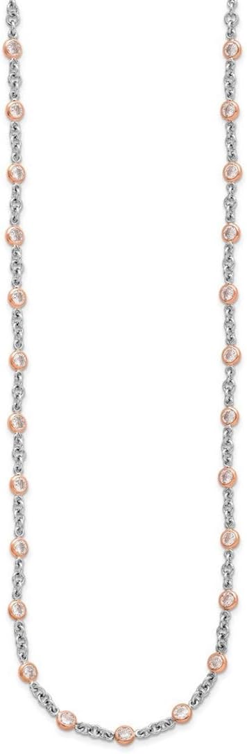 4.5mm 925 Sterling Silver Rhodium Plated and Rose Gold Plated Accent Brilliant-cut CZ Bezel 42 Station Necklace 24 Inch Pendant Necklace for Women - Image 3
