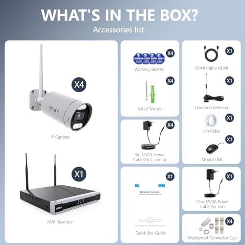 Bild 6 - REIGY 8MP WLAN Überwachungskamera Set Aussen mit 2TB Festplatte, 4K Überwachungssystem 16CH WiFi NVR +4x2160P Kamera Outdoor, Zwei-Wege-Audio Bewegungserkennung Farbige Nachtsich