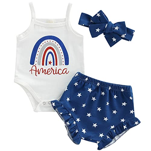 Image of Kuriozud Newborn Infant Baby Girl 2 Piece Summer Outfits Tank Romper Top + Ruffle Bloomer Shorts Set Clothes