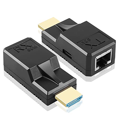 GINTOOYUN HDMI to RJ45 60M Extender 1080P HDMI to RJ45 Cable Extender Converter with Type-C Charging Cable for Computers Laptops