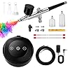 48 PSI Kit Aérographe Complet Professionnel,Airbrush Set Compressor avec 0.2/0.3/0.5 mm Buses pour pour modélisme, nail art, maquillage, décoration de gâteaux & projets créatifs DIY(Noir)