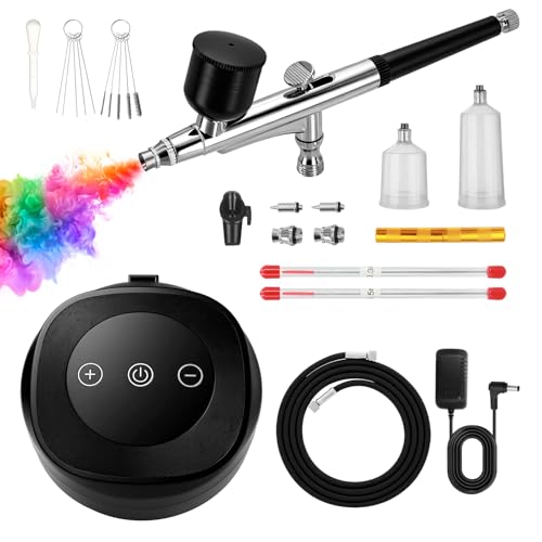 48 PSI Kit Aérographe Complet Professionnel,Airbrush Set Compressor avec 0.2/0.3/0.5 mm Buses pour pour modélisme, nail art, maquillage, décoration de gâteaux &...