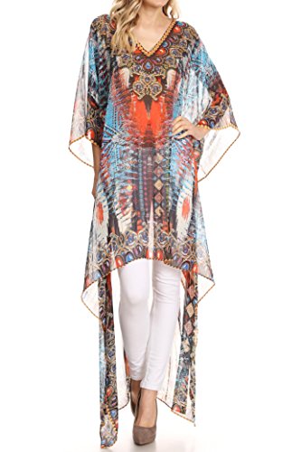 Caftan Sakkas Zeke P23 robe caftan de plage imprimé bleu rouge col en V profond