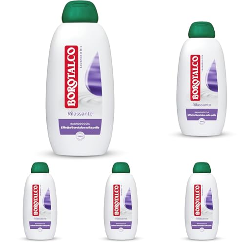 Borotalco Bagnodoccia Rilassante Lavanda e Iris, Bagnoschiuma Corpo, Formula Rilassante, Relax Assoluto, Effetto Borotalco sulla Pelle, Dermatologicamente Testato, Flacone da 600 ml (Confezione da 5)