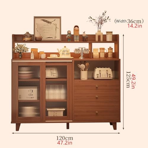 Stylish Buffet Cabinet with Acrylic Sliding Door, Large Capacity Hutch Cupboard, Multi-Functional Kitchen Storage, Coffee Bar Cabinet for Living Room & Bedroom (Brown)