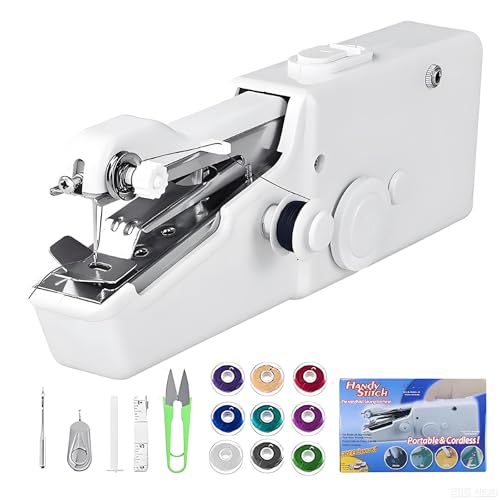 Tarjenle Portable Handheld Sewing Machine, Mini Electric Sewing Machine for Home Travel, Quick Fabric Repair, DIY Crafts, Lightweight Manual Sewing Kit with Accessories(Batteries Not Included)
