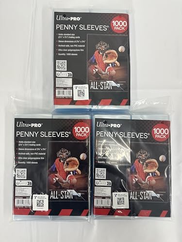 Ultra PRO Penny Sleeves Clear Trading Card Sleeves Standard Size 2.5 x 3.5 Inch 1000 Count Pack 3 Pack Bundle