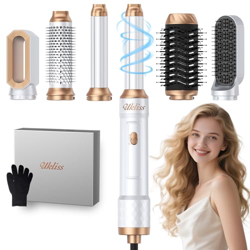 Ukliss 6 in 1 Hair Dryer Brush Hot Air Brush & Styler with ALCI Safety Plug Ionic Blow Dryer Brush for Frizz Free Salon Blowout Volumizing & Auto Curls for All Hair Types