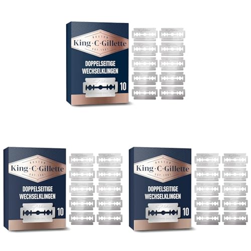 King C. Gillette Double Edge Safety Razor Blades; Doppelklingen für Rasierhobel für Männer, 10 Rasierklingen, Gillette's beste platinbeschichtete Klingen aus Edelstahl (Packung mit 3)