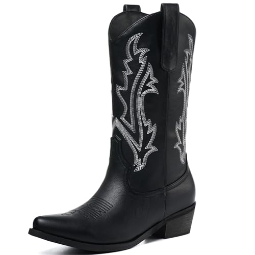 Image of Cowboy Boots for Women, Cowgirl Boots with Embroidered and Chunky Heel, Ideal for Daily Wear and Country Fashion