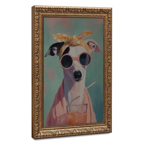 Greyhound art, retro dog poster, whimsical pet decor, mid century