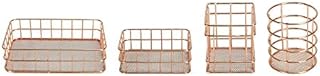 Rose Gold Desk Organiser Baskets - Set of 4 | Metal Wire Storage Basket | Desk Accessories Holder | Bathroom Toiletries | Makeup Organiser | M&W