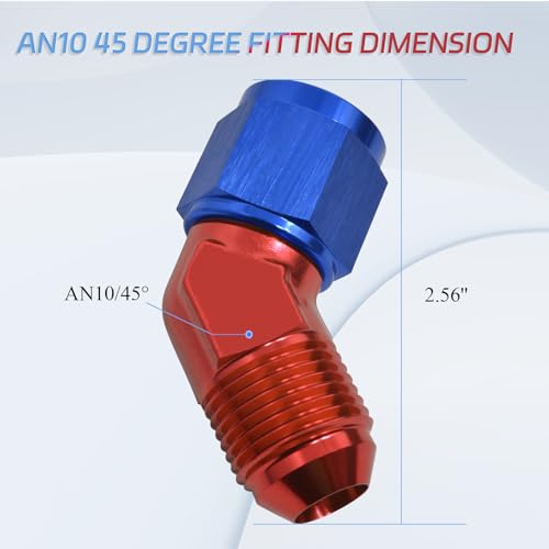 FYWZ AN10 Fuel System Fittings, Aluminum 10AN Female to AN10 Male Flare 45 Degree Swivel Fitting Adapter for Oil Pump/Fuel Pump/Filters/Water/Air Line -Blue-Red-2 PC - Image 3