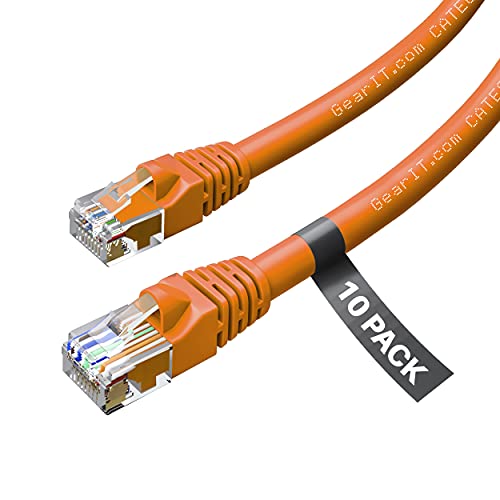 GearIT 10 Pack, Cat 6 Ethernet Cable Cat6 Snagless Patch 1 Foot - Computer LAN Network Cord, Orange - Compatible with 10 Port Switch POE 10port Gigabit