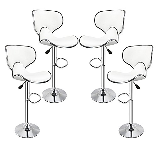 GLIT Tabouret de Bar Las Vegas, Chaises Hautes Lot de 4, Hauteur Réglable, Tabouret Haut avec Piètement Et Repose-Pieds en Métal, Similicuir (4, Blanc)
