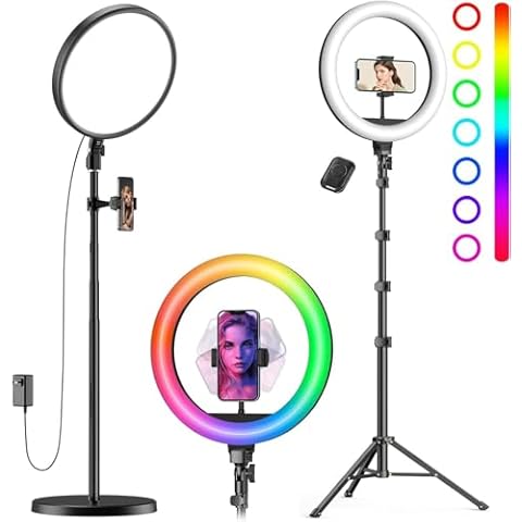 Weilisi Large Professional Full-Screen Ring Light Kit Bundles with 12" RGB Ring Light, Stepless Dimmable/Speed LED Ring Light for iPhone & Android,YouTube, Makeup,TIK Tok Cover