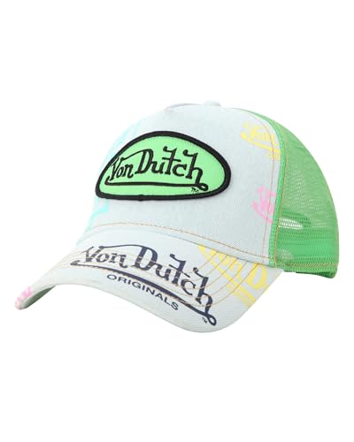 Image of Von Dutch Monogram Trucker Cap - Retro Snapback Cap for Men and Women - Adjustable Snap Fit Panel, Mesh Rear, Curved Bill