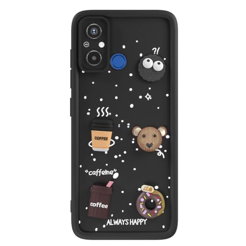 Image of Outlouders Back Cover for Redmi 12C 4G | 3D Cartoon Bear Cute Fun Silicone Full Body Protection Bumper Case (Black)