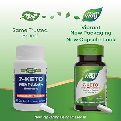 Nature's Way 7-KETO, DHEA Metabolite, Supports Energy Metabolism*, 25 mg Potency Per Serving, Gluten Free, Vegan, 60 Capsules (Packaging May Vary)