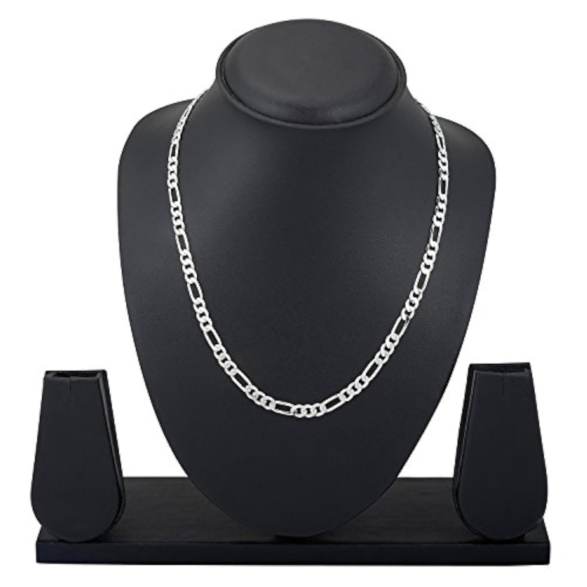 925 Silver Plated Figaro Link Necklace Combo