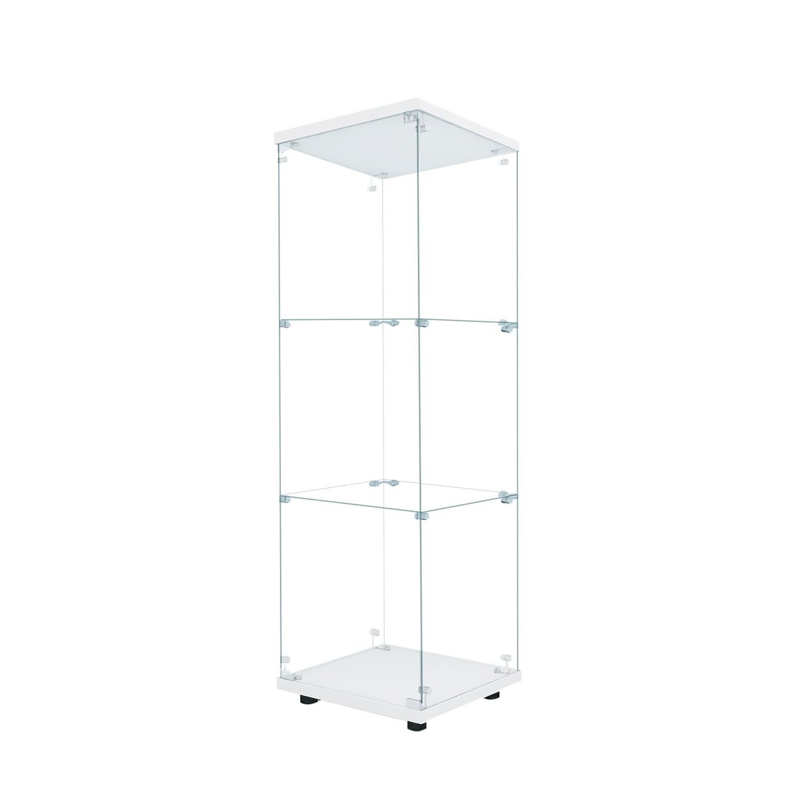Vitrina de Cristal, Vitrina expositora, Armario de colección Moderno de 3 Capas con Puerta, Mueble Vitrina de Cristal con LED, para Dormitorio, Sala de Estar, 42 x 36 x 125 cm, Blanco