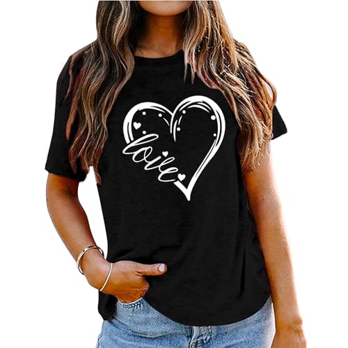 Image of Valentines Shirts for Women Valentine Love Heart Printed Graphic Tshirt Cute Girls Casual Top