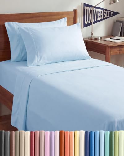 Twin XL 4 Piece Sheet Set - College Dorm Room Essentials - Baby Blue