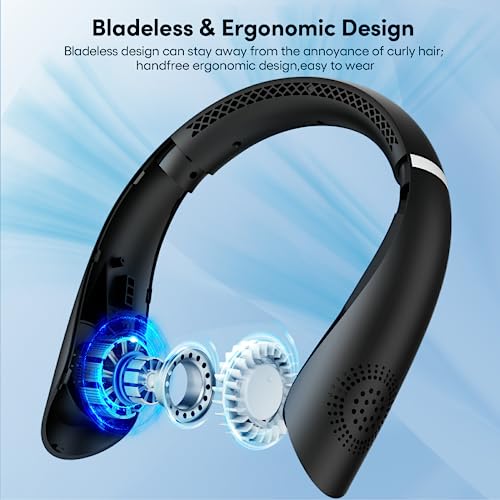 Portable Neck Fan, 360° Cooling Personal Fan, Hands Free Bladeless Fan, Battery Operated, Usb Rechargeable, 3 Speeds Wearable Quiet Fan For Outdoor Indoor, Black #TOP4