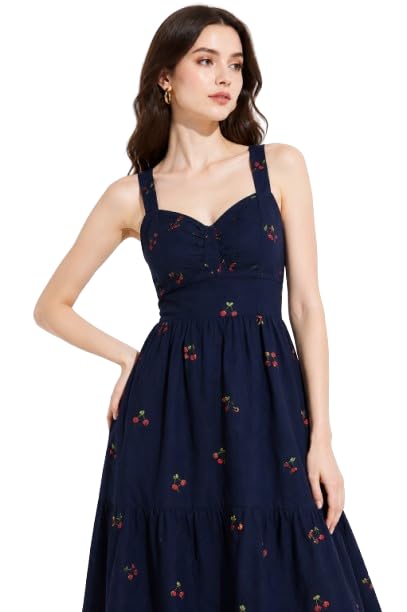 Buy Navy Blue Cherry Print Summer Dress at Amazon.in