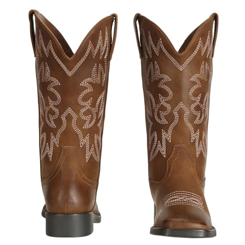 Image of SheSole Cowboy Boots for Women Western Cowgirl Boots with Embroidered Mid Calf Fashion Chunky Heel Square Toe Country Boot