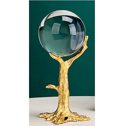 MEEC Boule de cristal transparent avec ornements de support dorés, sculptures en métal faites à la main, art du fer, bureau à domicile, salon (arbre) Cover