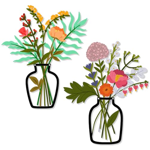 Luccyle Décorations murales en métal multicolores 2 pièces ornementation parietal salon de fleurs en métal, décor d'art mural de fleurs en alliage -...