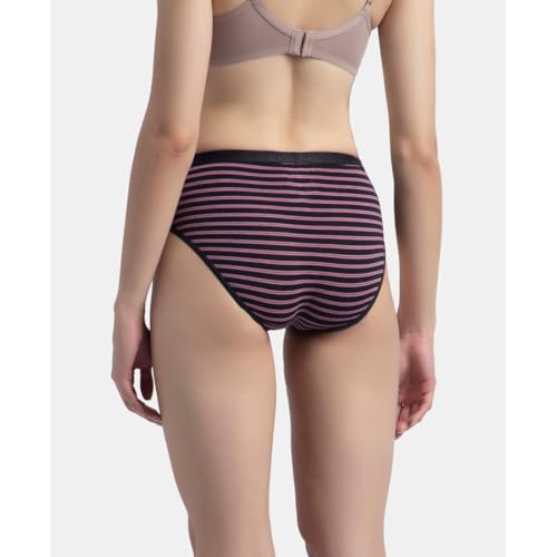 Image of Jockey 3006 Women High Coverage Super Combed Cotton Elastane Stretch Mid Waist Hipster with Exposed Waistband (Pack of 3, Colors & Prints May Vary)