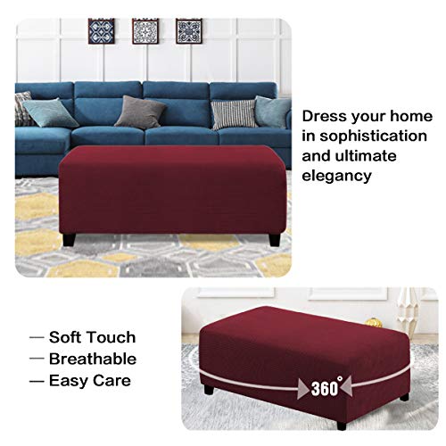 Image of H.VERSAILTEX Ottoman and Sofa Seat Cushion Combined Cover Slipcover Rectangle Sofa Slipcover Fit Length 56'-75' Suitable for L Shaped Seat Cushion Cover or Chaise Part Cover Stretch Thick - Burgundy