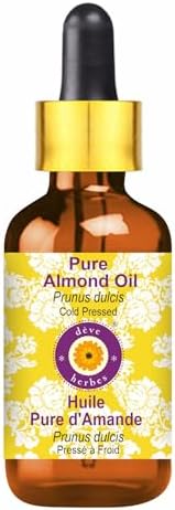 Deve Herbes Pure Almond Oil (Prunus dulcis) with Glass Dropper | Cold Pressed | Natural | Undiluted | For Diluting Essential Oils | For Hair, Skin & Massage | Men & Women | 100ml