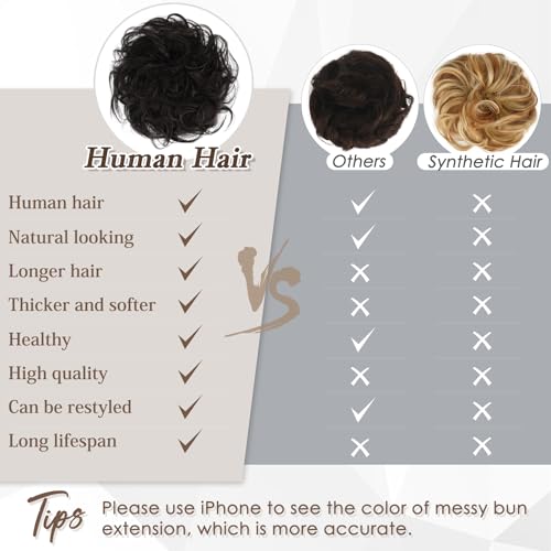 RUWISS Large Messy Bun Hair Piece 100% Human Hair Layered Wavy Curly Hair Buns Hair Piece for Women Thick Updo Hairpiece for Daily Wear Real Hair Scrunchies Natural Black Ponytail Extension - Image 3