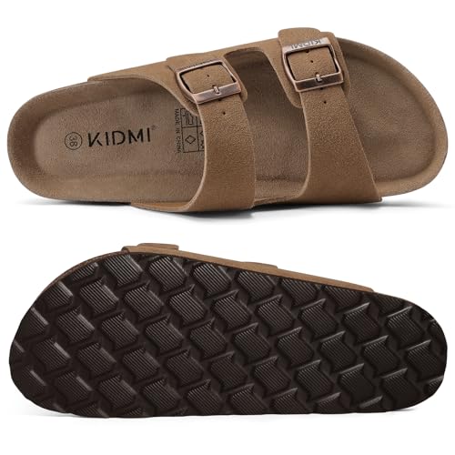 Image of KIDMI Unisex Summer Sandals Arch Support Cork Footbed Slide Sandals with Double Adjustable Buckle for Women Men