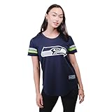 Ultra Game NFL Seattle Seahawks Womenss Soft Mesh Jersey Varsity Stripe Jock Tag Crew Neck Tee Shirt Top, Team Color, Medium