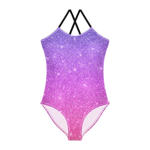 CHIFIGNO Gradient Purple Pink Color Swimwear for Girls, One Piece Bathing Suit for Girls Sport Summer Beach Swimwear for 7-8 Years Old