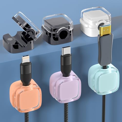 6 Pack Magnetic Cable Clips, Cord Holder for Nightstand, Under Desk Cable Management Smooth Adjustable Computer Accessories, Adhesive Wire Organizer for Desktop Home Office Kitchen Desk Phone Car Wall