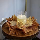 2 Pieces Maple Leaves Candle Rings Wreaths Fall Candle Rings Thanksgiving Day Ring Holder Mini Autumn Artificial for Wedding,Door Tabletop Decoration (Orange)